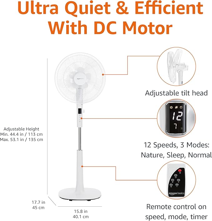 Amazon Basics 16" DC Motor Standing Floor Fan, 12 Speed - Image 2