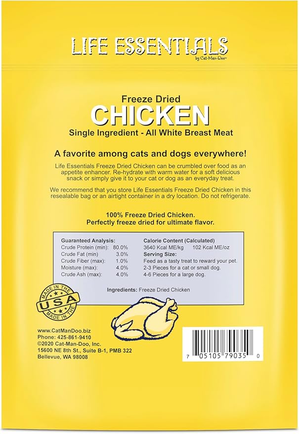 Life Essentials by Cat-Man-Doo | Chicken - 2oz. Bag | Freeze Dried Chicken Cat - Image 2