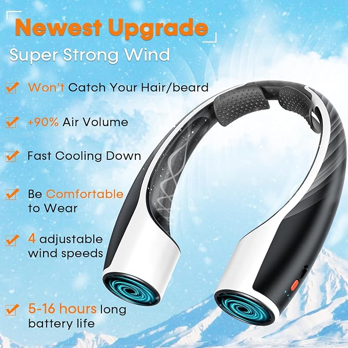 Rohent 2-Pack Hands-Free Neck Fan - 4000mAh USB-C Rechargeable - Image 8