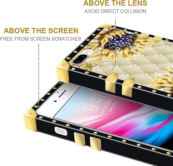 Compatible with iPhone 8 7 SE Case, Sunflower Diamonds Leather Luxury Golden - Image 7