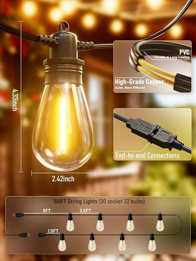 100FT LED Outdoor String Lights - Image 8