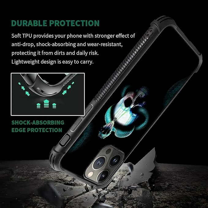 for iPhone 15 Pro Case, Skeleton Winding Snake Pattern Graphic Design Girl Boy - Image 7