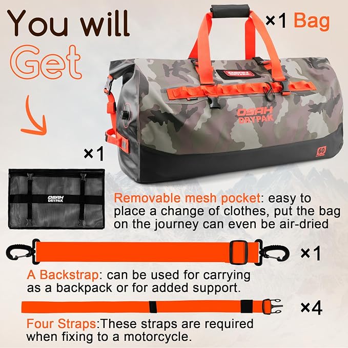OSAH DRYPAK Waterproof Duffel Bag 25L/40L/60L – Heavy-Duty Motorcycle Tail Bag - Image 8