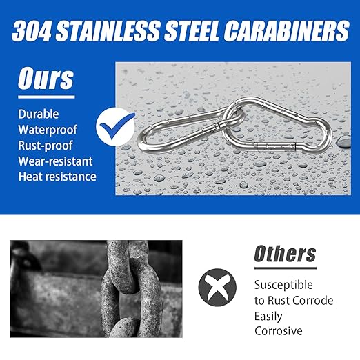 Small Carabiner Clip Hooks, 304 Stainless Steel Spring Snap Hook Fits Camping - Image 2