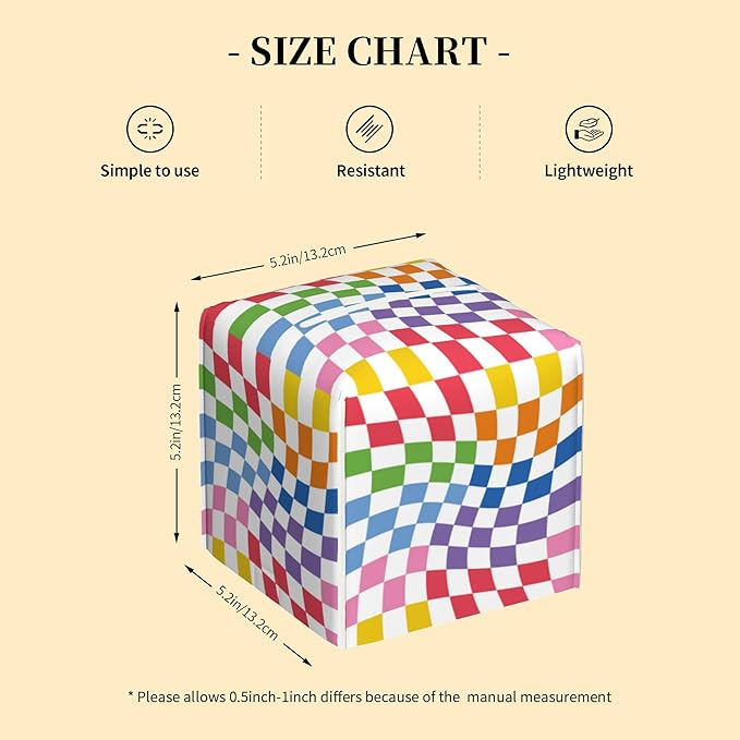 Tissue Box Cover Square, Colorful Wavy Checkerboard Tissue Box Holder - Image 2