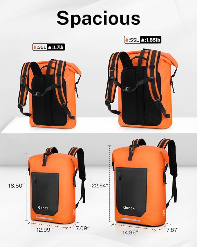 Gonex Ultralight Waterproof TPU Backpack, 55L Roll Top Dry Bag - Image 6