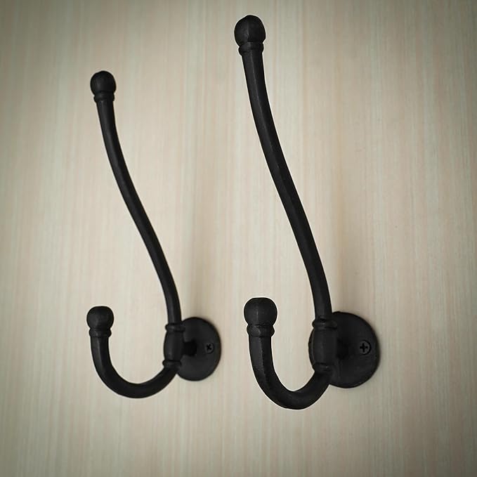 Mystic Colonial Rustic Cast Iron Wall Hooks, Heavy Duty Retro Utility Hanger - Image 6
