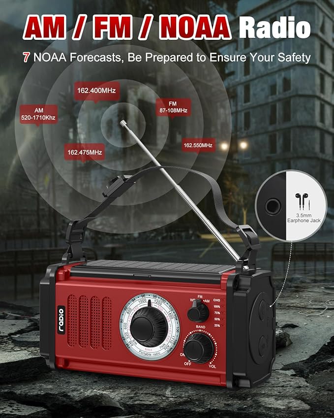 10000wAh/37000mWh Emergency Hand Crank Radio, Solar AM FM NOAA Weather Radio - Image 3