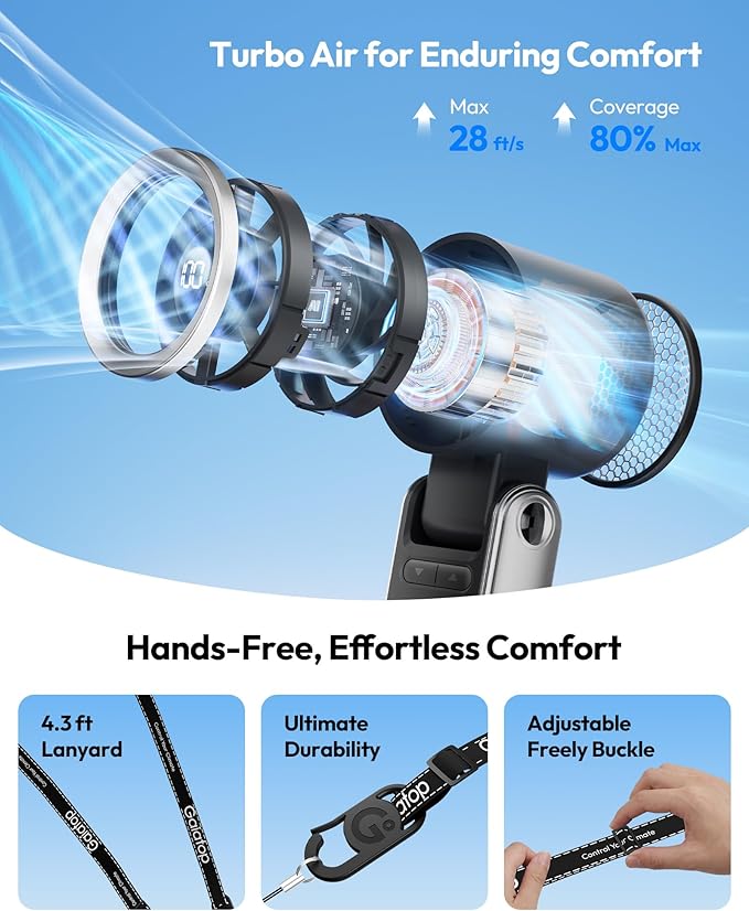 Gaiatop Portable Handheld Turbo Fan, 15 Hrs Cooling, 180° Foldable 4-in-1 Hand - Image 7