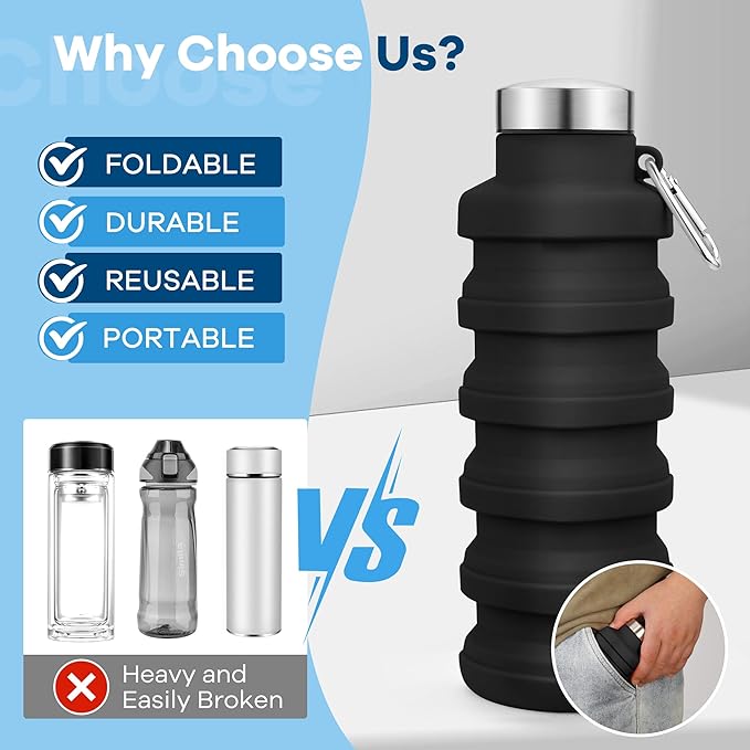 Collapsible Water Bottles 17oz, Portable Leak-Proof Travel Water Bottle - Image 3