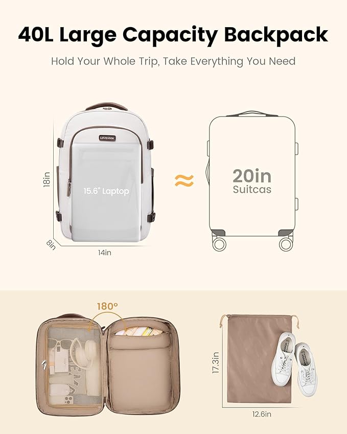 LOVEVOOK 40L Travel Backpack for Women & Men, Airline Approved Carry On Luggage - Image 8