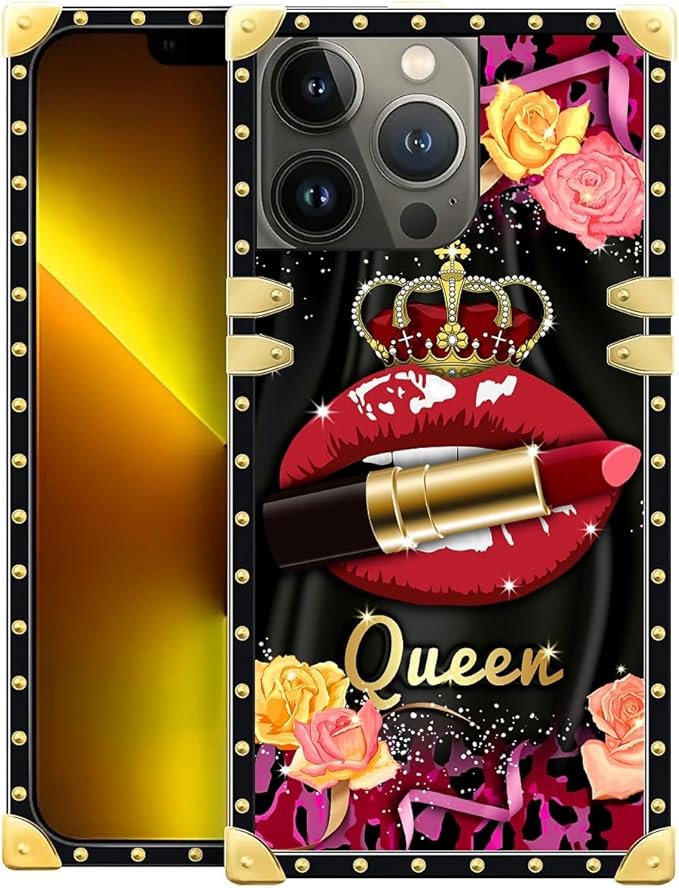 Compatible with iPhone 13 Pro Case, Queen Lip Crown Leopard Print Luxury Golden by Unknown