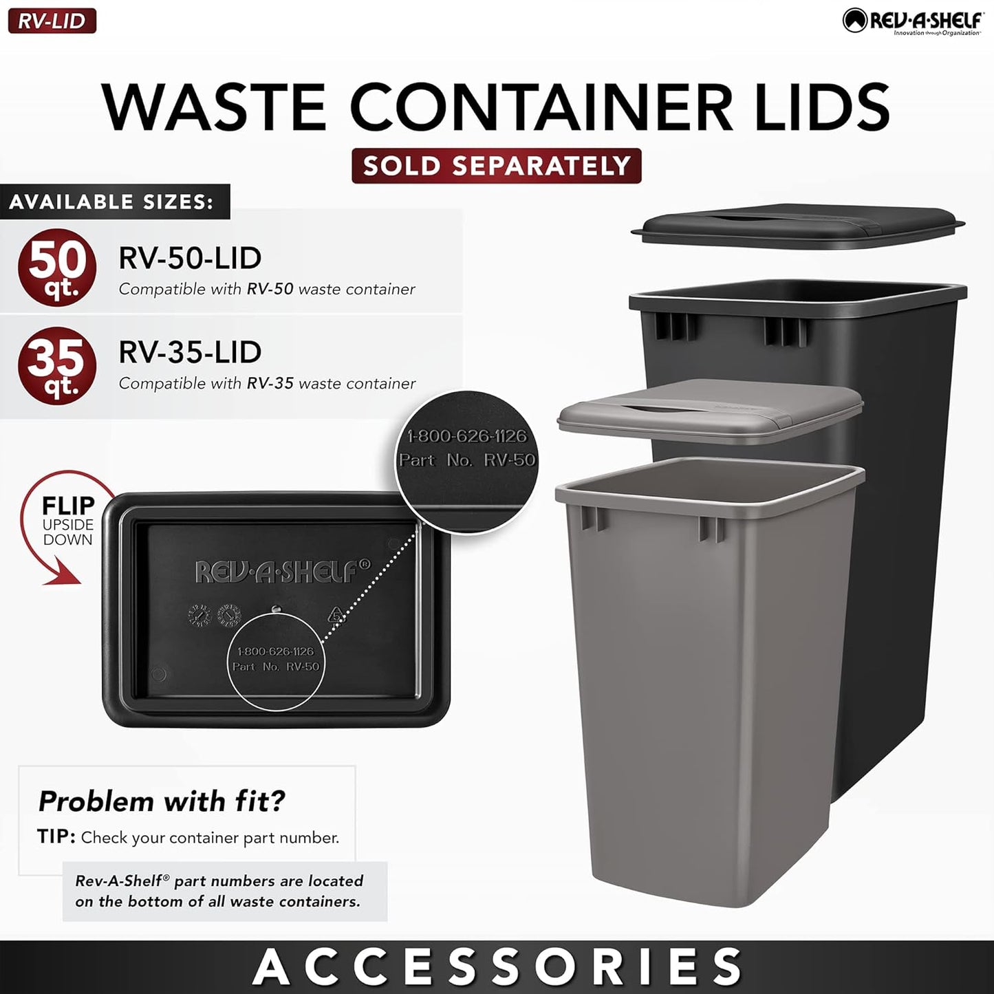 Rev-A-Shelf Pullout Trash Can for Kitchen Cabinet, Single 35 Qt Bin with 12" Wood Frame - Large Garbage Bin Container for Home Waste Storage and Recycling