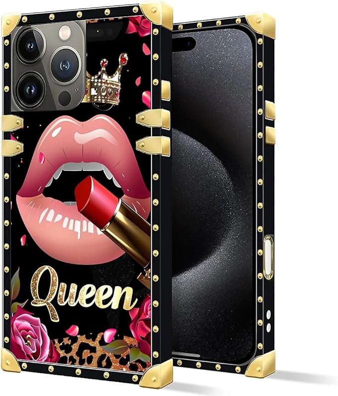 Compatible with iPhone 16 Pro Case, Glitter Red Rose Queen Leopard Lipstick - Image 2