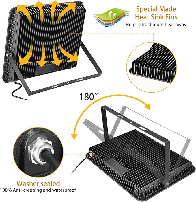 XYCN 2 pack 300W LED Flood Light, Super Bright 42, 500LM 5000K Daylight IP66 - Image 5