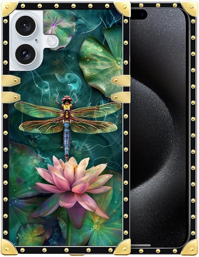 Compatible with iPhone 16 Case, Colourful Dragonfly Pink Lily Pads Luxury by Unknown
