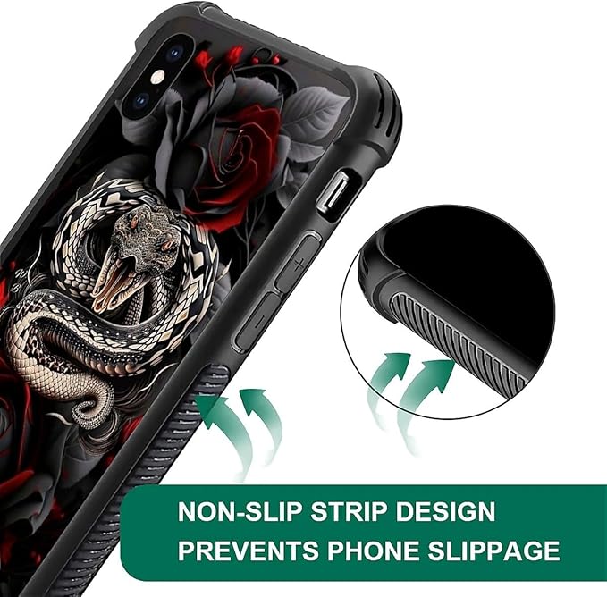 for iPhone Xs Max Case, Entwined Rose Snake Pattern Graphic Design Girl Boy - Image 7