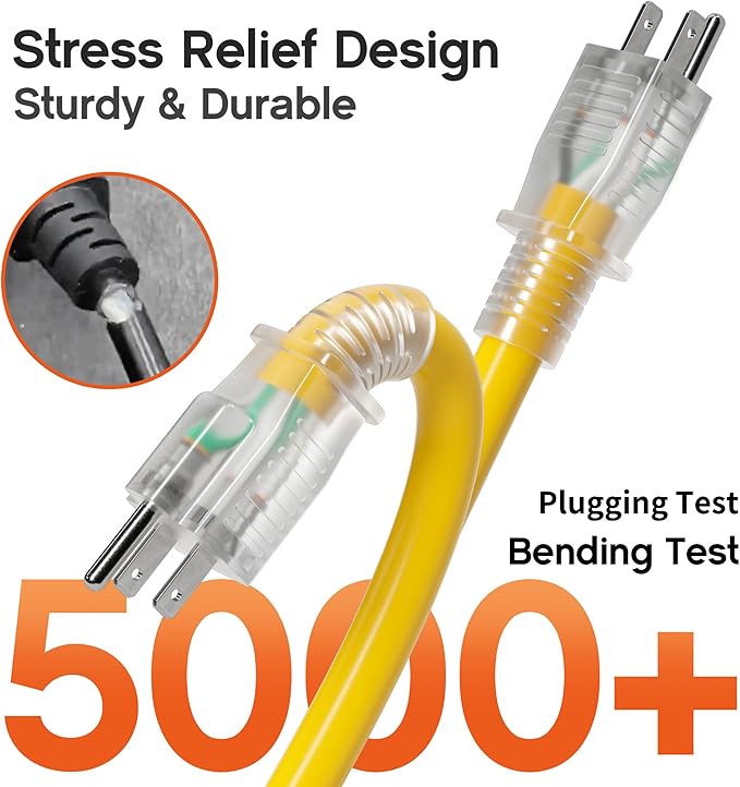 25 ft 10 Gauge Heavy Duty 3 Outlet Extension Cord Splitter - Image 5