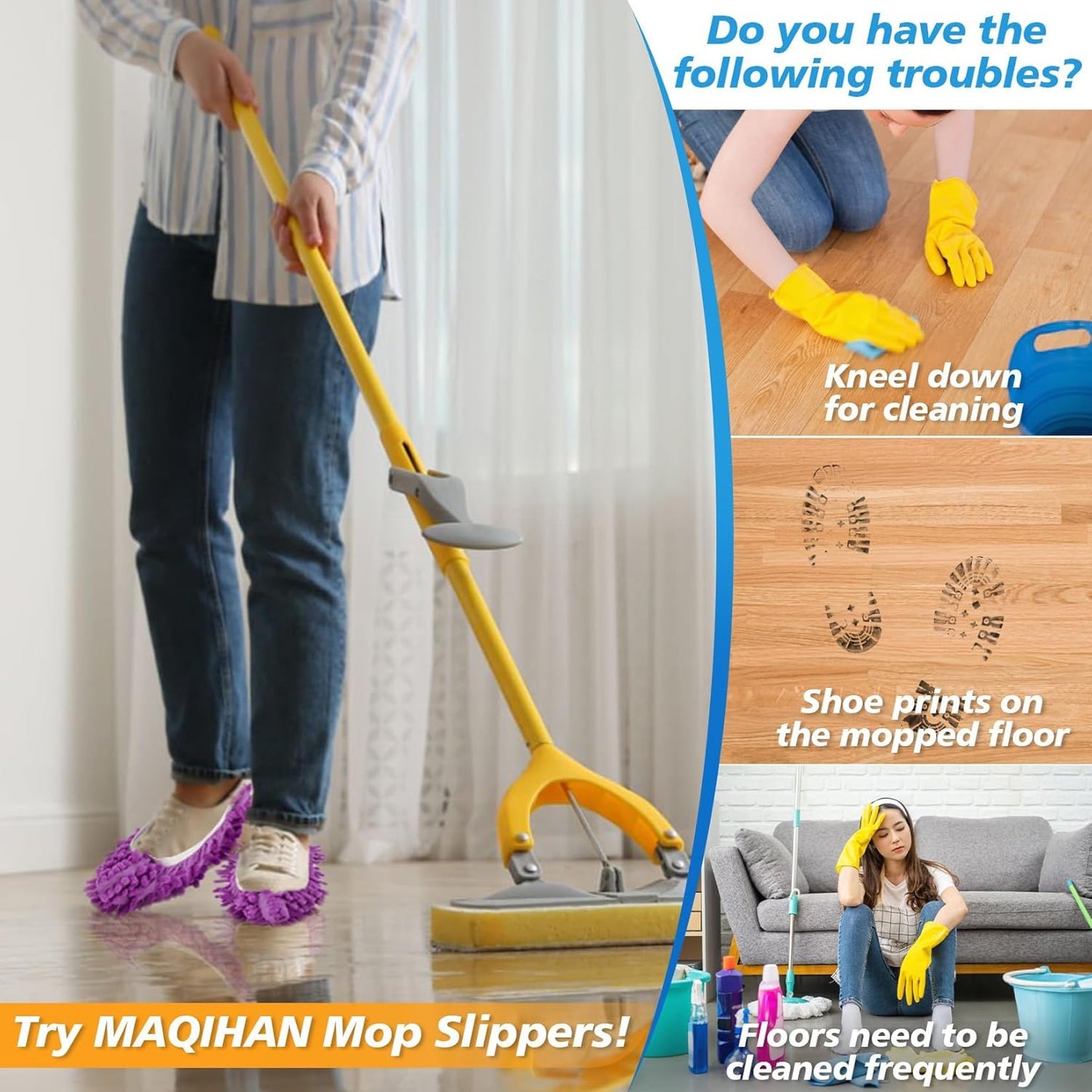 MAQIHAN 10 Mop Slippers for Floor Cleaning - Size 9.5 Mop Socks Women Mopping Cleaning Socks Feet Foot Mopping