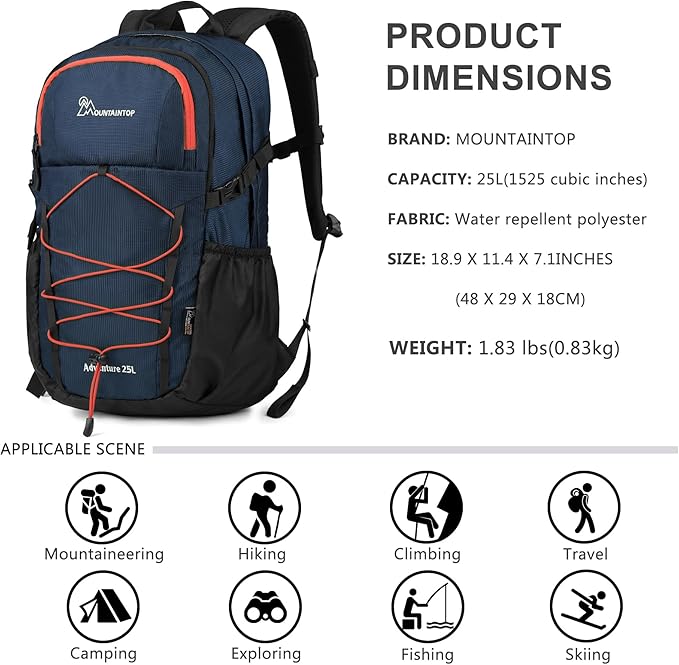 MOUNTAINTOP Hiking Backpack, 25/30L Camping Backpack, Men Women Hiking Daypack - Image 2