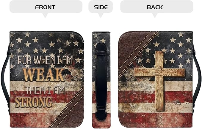 Large Bible Cover Case for Women Men Amercan Flag and Cross PU Leather Bible - Image 2