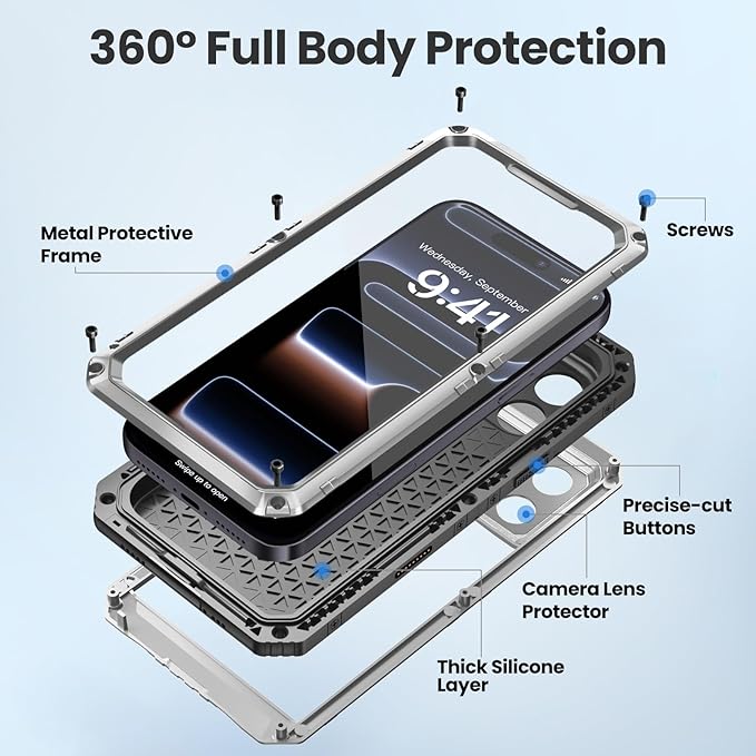 Mitywah Waterproof Case for iPhone 17 Pro Max, Rugged Metal Case - Image 5