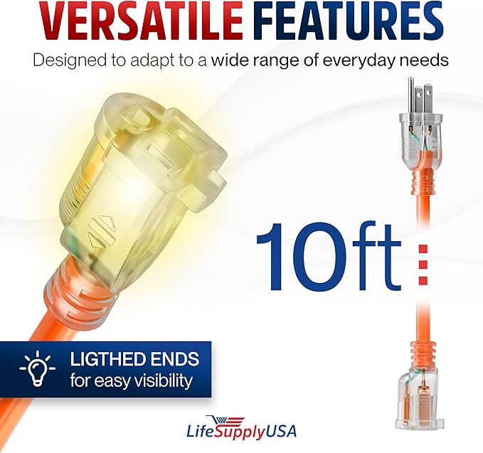 10ft Outdoor/Indoor Extension Cord 10/3 Gauge Ultra Heavy Duty 3 Prong SJTW - Image 6