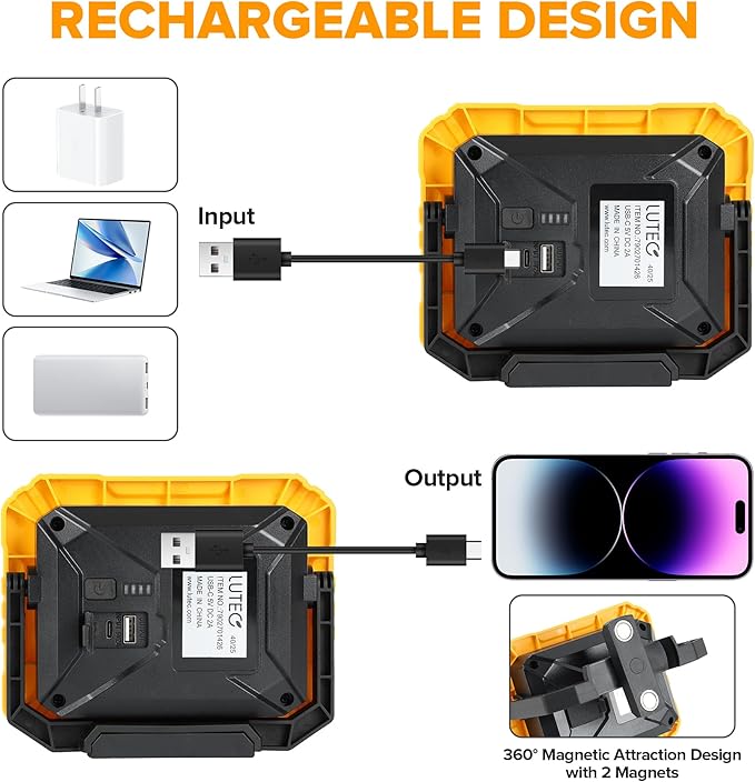 LUTEC 2 Pack 3500LM LED Work Light, Rechargeable Magnetic Work Lights - Image 6