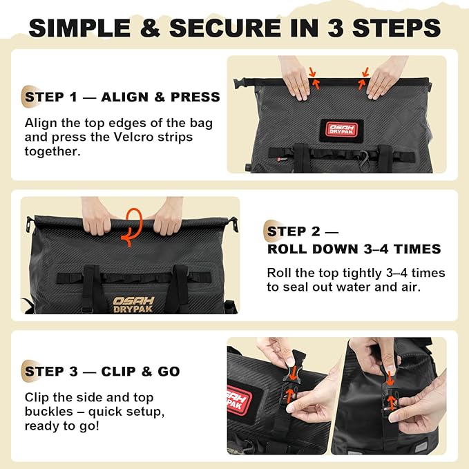 OSAH DRYPAK Waterproof Duffel Bag 25L/40L/60L – Heavy-Duty Motorcycle Tail Bag - Image 4