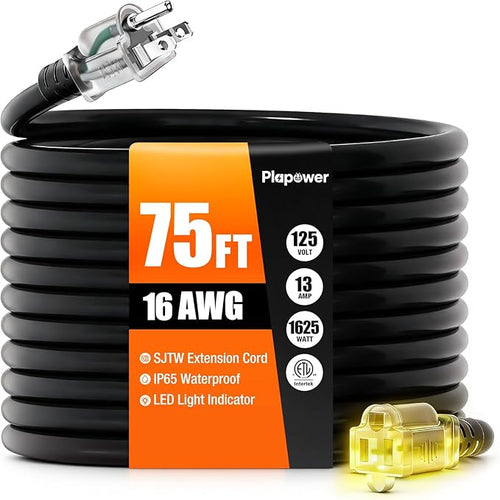 75 FT Outdoor Extension Cord Waterproof, 16/3 Gauge Heavy Duty 3 Prong Power by Unknown