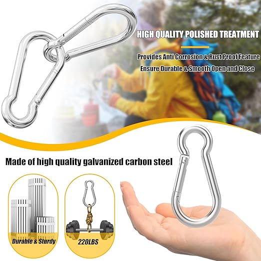 200PCS Spring Snap Hook Carabiner, 3/16" Galvanized Steel Snap Clip Hook - Image 4