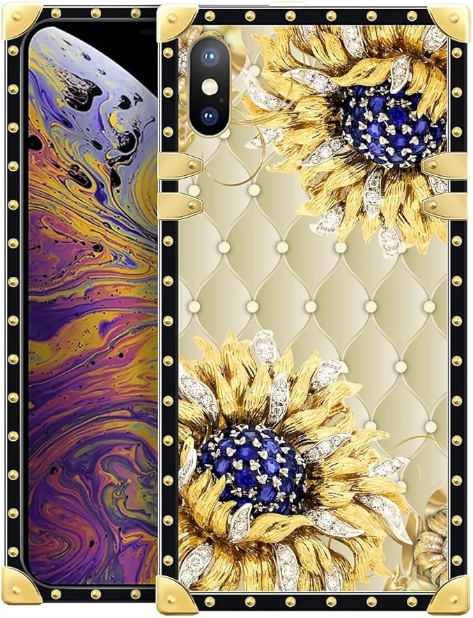 Compatible with iPhone Xs Max Case, Sunflower Diamonds Leather Luxury Golden by Unknown