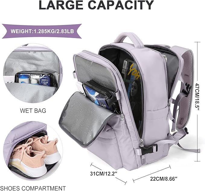 WONHOX Large Travel Backpack Carry on Flight Approved Laptop Work Business - Image 2
