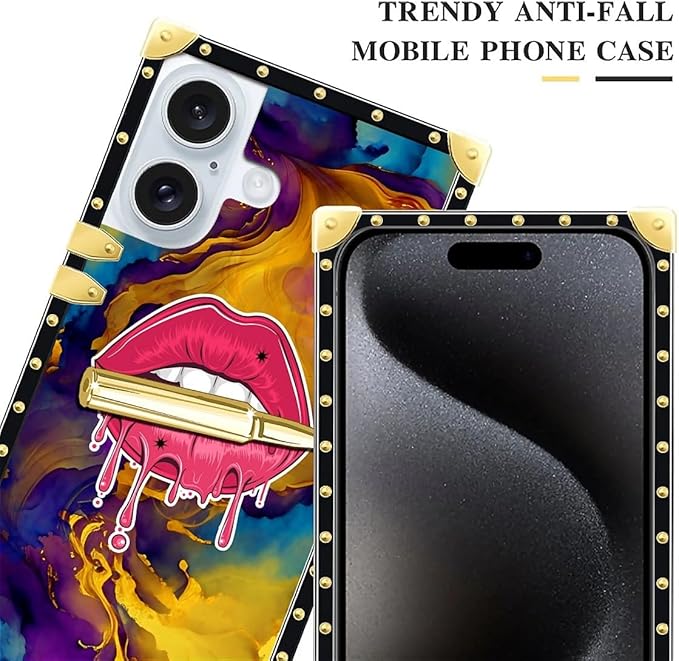Compatible with iPhone 16 Case, Cool Corlorful Lip Marble Luxury Golden - Image 4