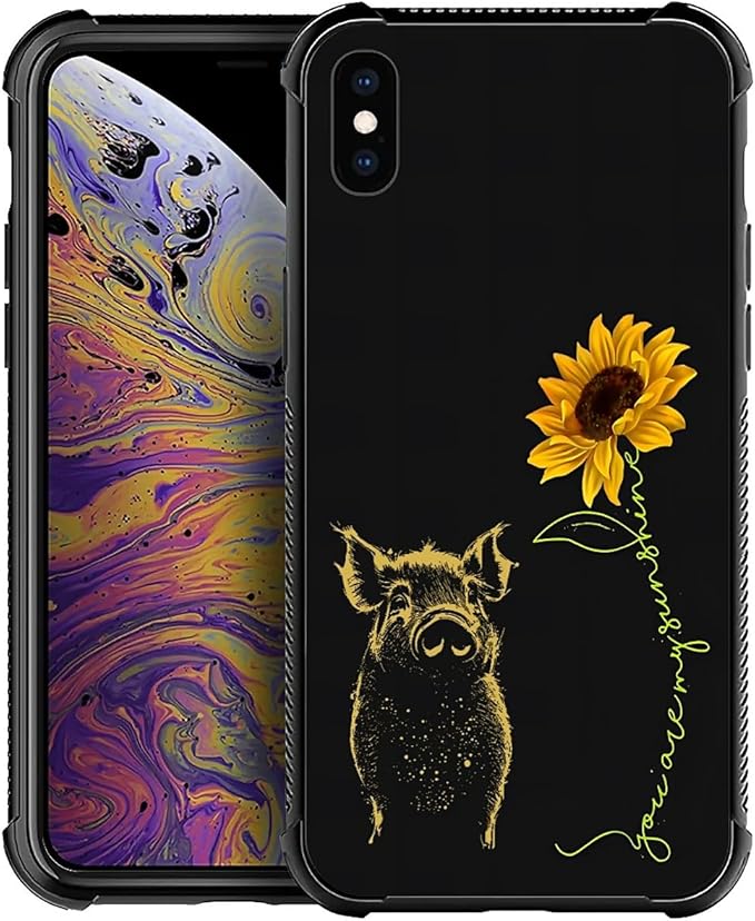 for iPhone Xs Max Case, Pig Sunflower Yellow Sunshine Pattern Graphic Design by FKBRCL4U