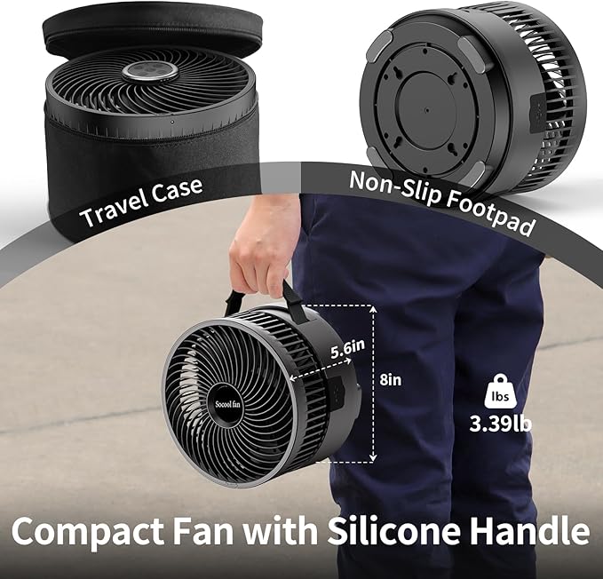 Socool 20000mAh 8 Inch Portable Fan Battery Operated Fans, Oscillating Charging - Image 7