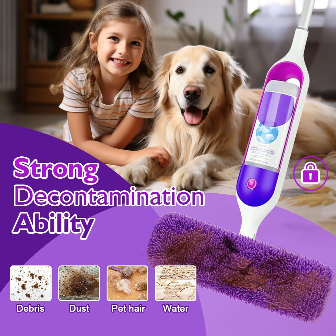 Reusable Mop Pads for Swiffer PowerMop, 8 Pack Microfiber Mop Pad Refill with Scrubber Strips for 13''-15'' SprayMop, Washable Mop Pads Use for Most Floor Types, Designed for Pets - Purple