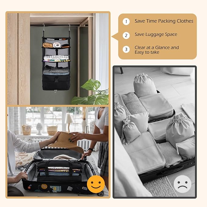 Surblue Hanging Closet Storage Bag Collapsible 3-Shelf Washable Oxford Fabric - Image 4