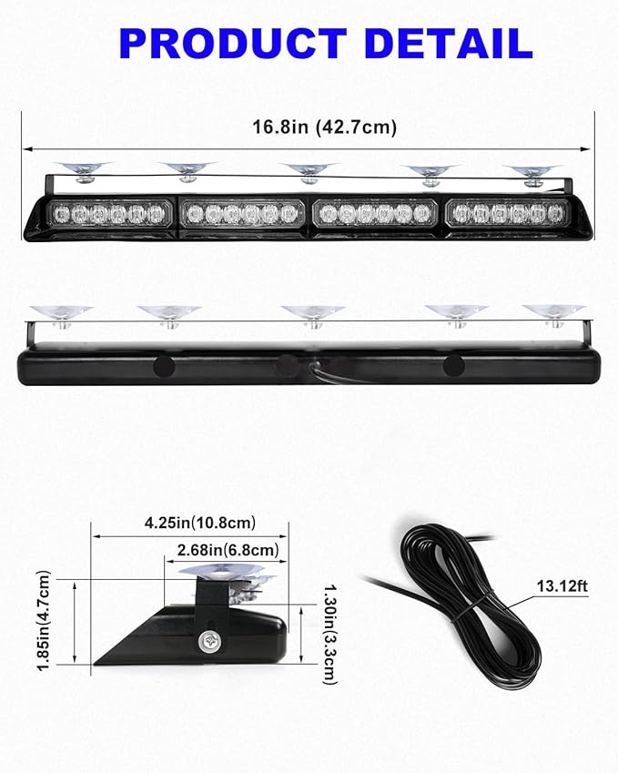 HLauto 6Z4J Emergency Dash Strobe Lights: 2x16.8 inch Blue Safety Lights - Image 7