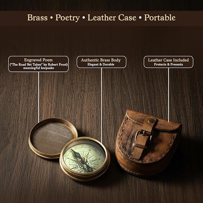 Wind & Weather Antiqued Brass Poem Compass - Image 3