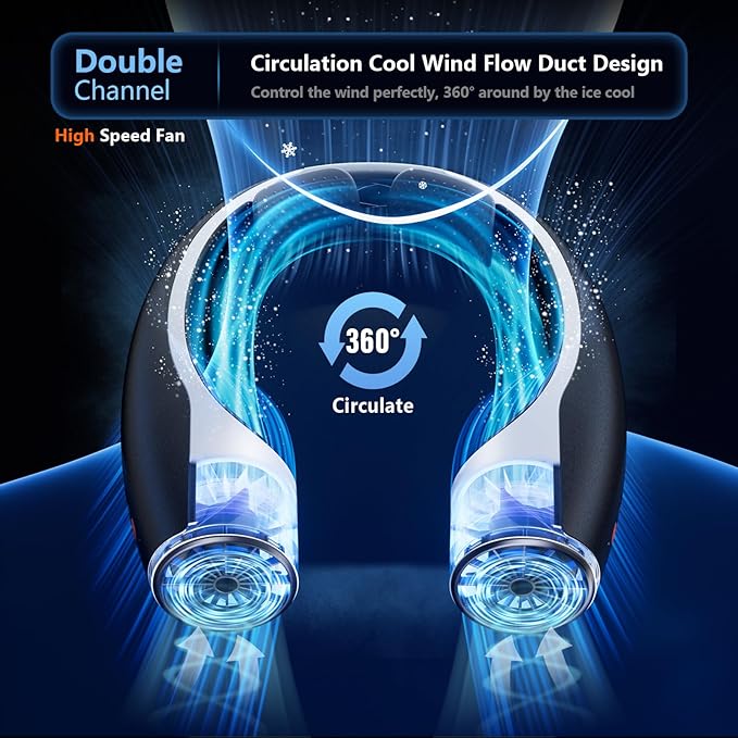 Rohent 2-Pack Hands-Free Neck Fan - 4000mAh USB-C Rechargeable - Image 2
