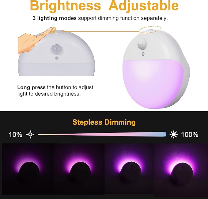 YUNLEX 2 Pack Purple Battery Night Light, Motion Activated Night Light - Image 5