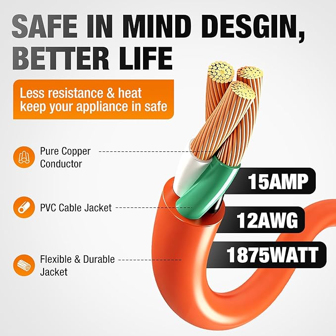 Outdoor Extension Cord 15 FT Waterproof, 12/3 Gauge Heavy Duty 3 Prong Power - Image 3
