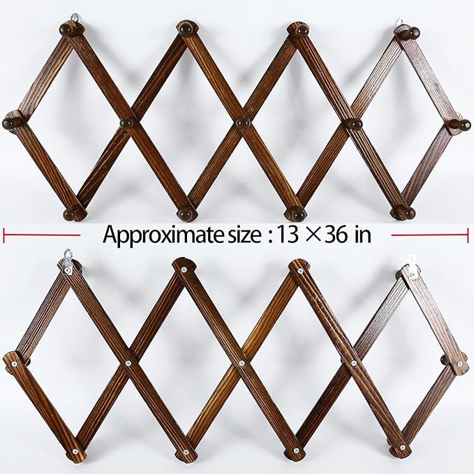 AMAPON Accordion Style Expandable Wall Wooden Coat Rack 13 Hooks Hang Hats - Image 4