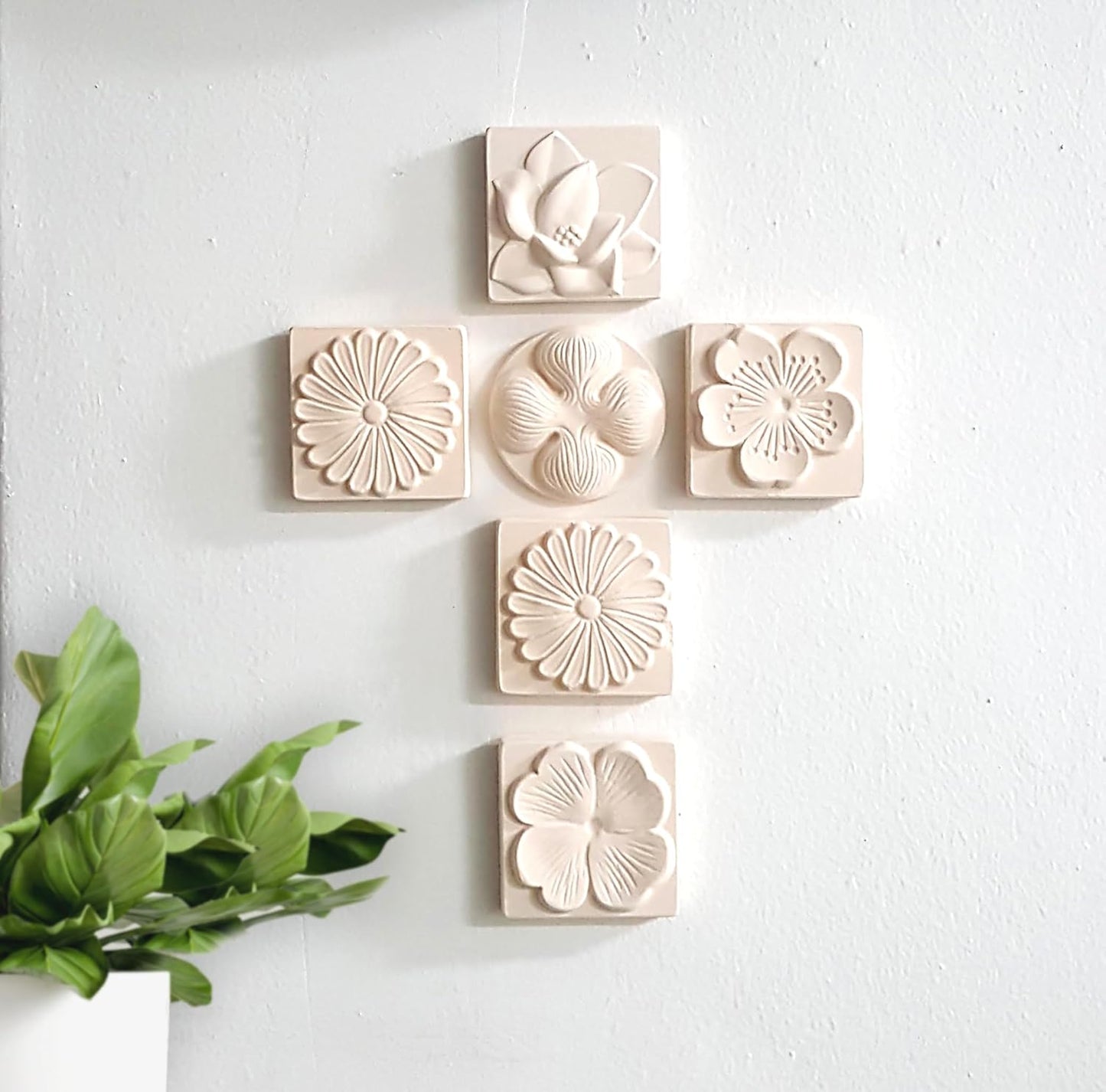 Stone Diffuser-Korean flowers 4 Square tiles, One Set-Odor Eliminator, Air Purifying, Humidity Control, Aromatherapy Passive Diffuser