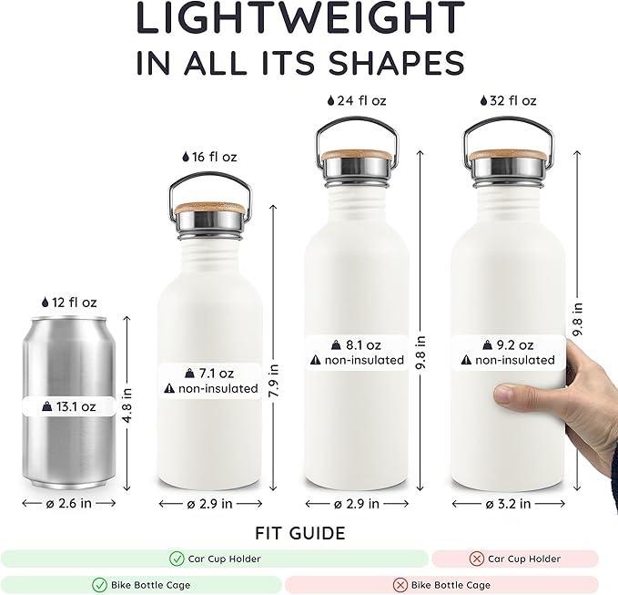 Bambaw Metal Water Bottle, Reusable Non-Insulated Sports Bottle, 1 Litre - Image 5
