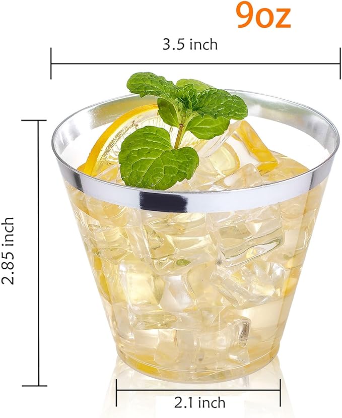 I00000 200pcs Silver Disposable Plastic Cups 9 oz Clear Plastic Cups Old - Image 7