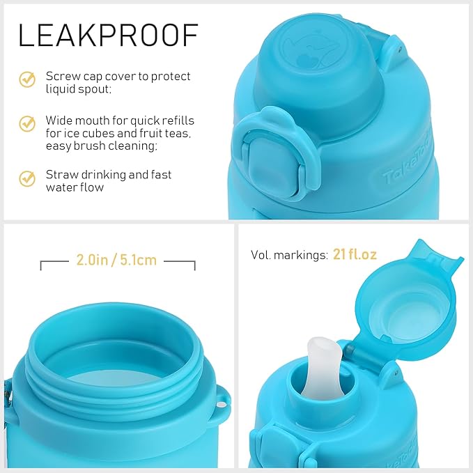 TakeToday Collapsible Water Bottles 21oz, Foldable Platinum Silicone Travel - Image 7