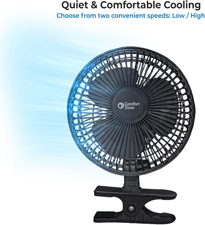 Comfort Zone 6-Inch Corded Clip-On Personal Fan – 2-Speed Quiet Desk Fan - Image 9