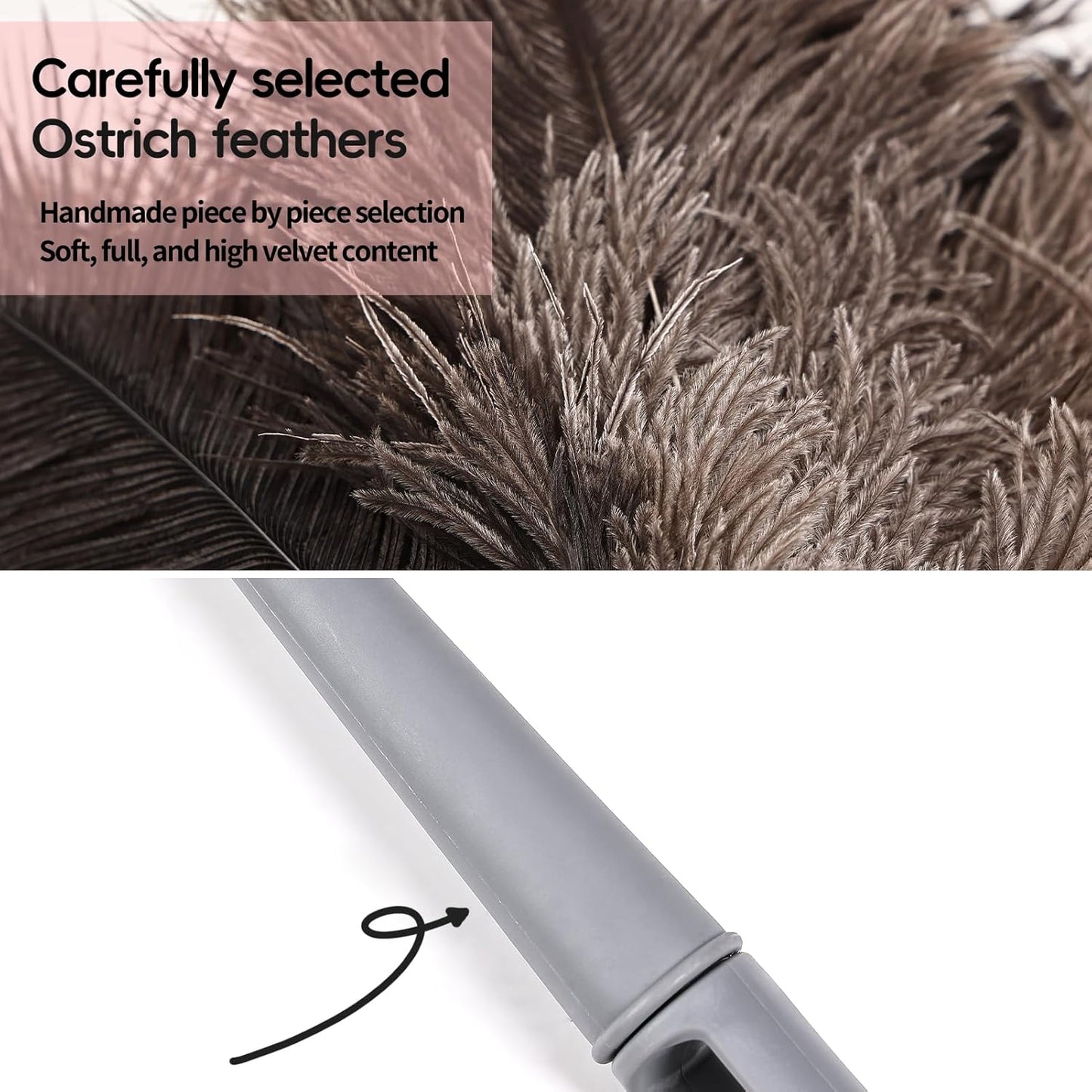 Feather Duster-Genuine Ostrich Feathers,Anti-Static,Reusable Eco-Friendly Handheld Cleaning for Keyboard,Home,Car,Office(17Inch,1Pack)